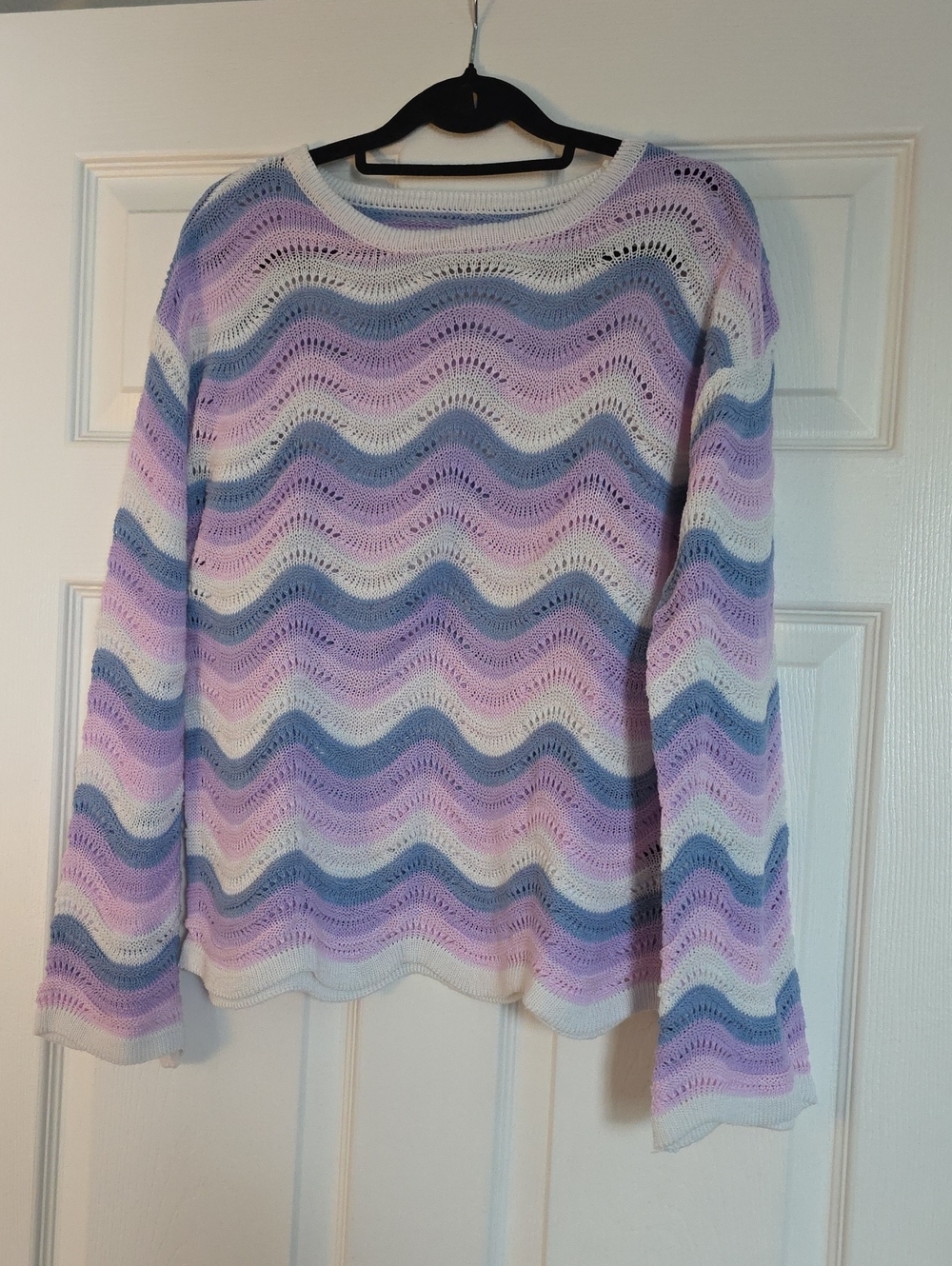 Women’s Striped Wave Knit Sweater - Lavender, Blue & White